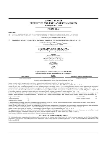 Thumbnail Myriad Genetics 10-K Annual Report 2021