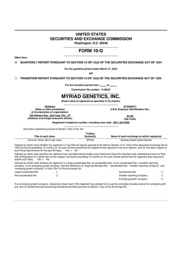 Thumbnail Myriad Genetics 10-Q Quarterly Report FY2022 
