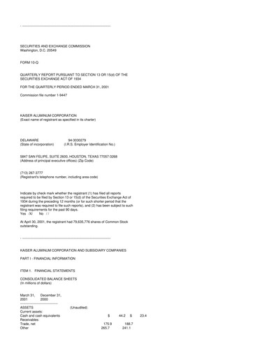 Thumbnail Kaiser Aluminum
 10-Q Quarterly Report FY 