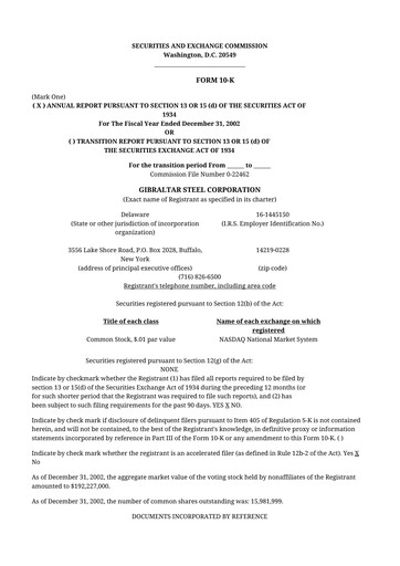 Thumbnail Gibraltar Industries
 10-K Annual Report 