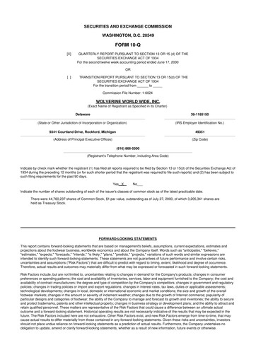 Thumbnail Wolverine World Wide
 10-Q Quarterly Report FY 