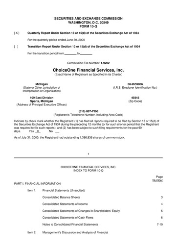 Vorschaubild ChoiceOne Financial Services 10-Q Quartalsbericht  