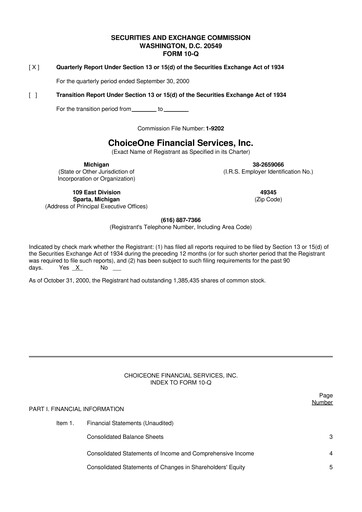 Vorschaubild ChoiceOne Financial Services 10-Q Quartalsbericht  