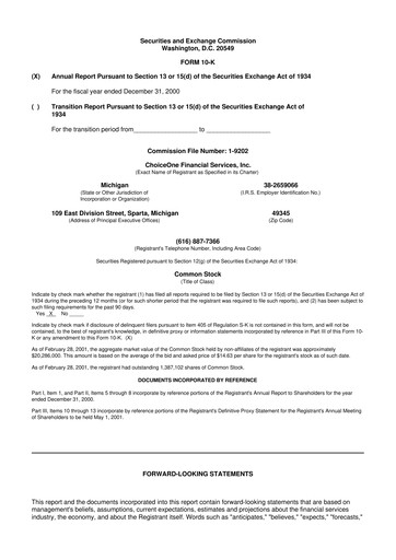 Thumbnail ChoiceOne Financial Services 10-K Annual Report 2000