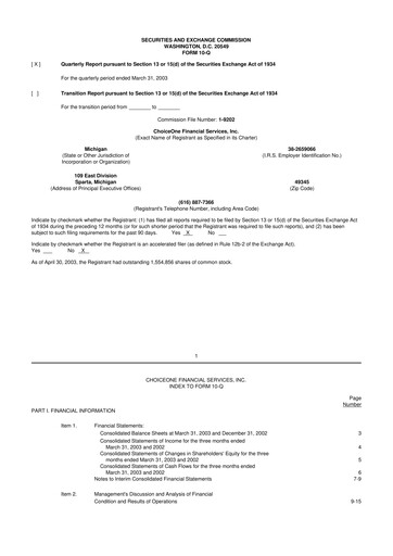 Vorschaubild ChoiceOne Financial Services 10-Q Quartalsbericht  