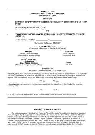 Miniature SpartanNash
 10-Q Rapport trimestriel  