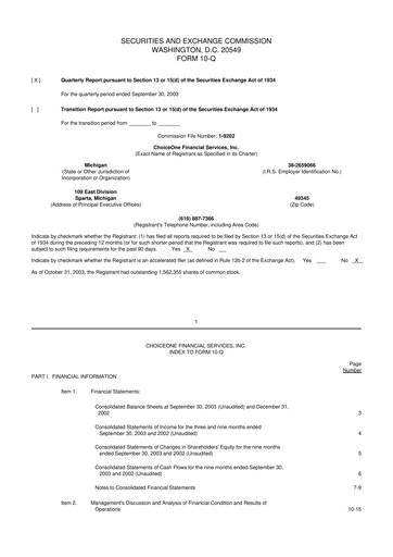 Vorschaubild ChoiceOne Financial Services 10-Q Quartalsbericht  