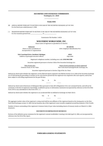 Thumbnail Wolverine World Wide
 10-K Annual Report 