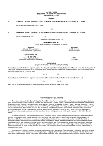 Miniature SpartanNash
 10-Q Rapport trimestriel  