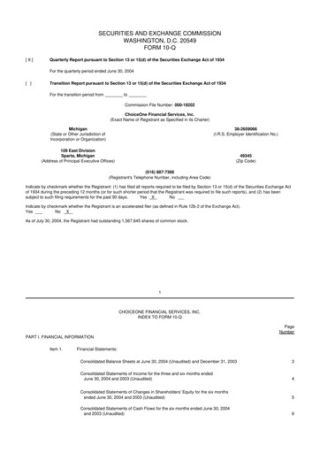Vorschaubild ChoiceOne Financial Services 10-Q Quartalsbericht  