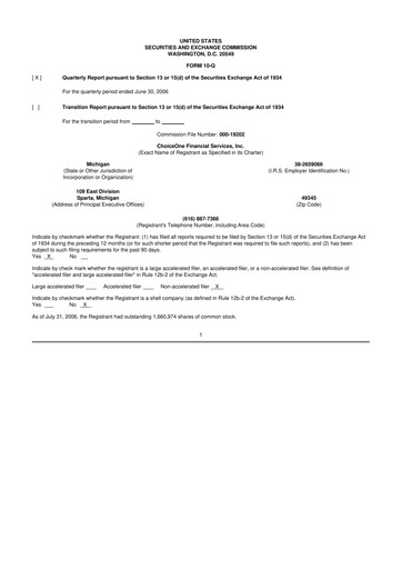 Vorschaubild ChoiceOne Financial Services 10-Q Quartalsbericht  