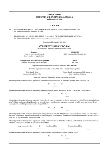 Thumbnail Wolverine World Wide
 10-K Annual Report 
