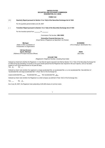 Vorschaubild ChoiceOne Financial Services 10-Q Quartalsbericht  