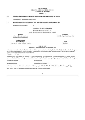 Vorschaubild ChoiceOne Financial Services 10-Q Quartalsbericht  