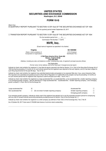 Vorschaubild NVR 10-Q Quartalsbericht 2017 