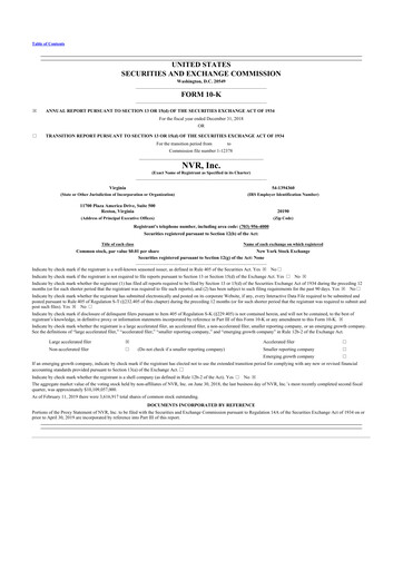 Thumbnail NVR 10-K Annual Report 2018