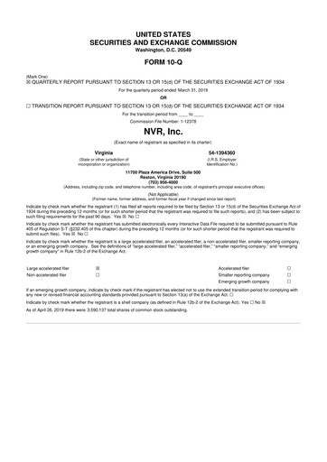 Vorschaubild NVR 10-Q Quartalsbericht 2019 