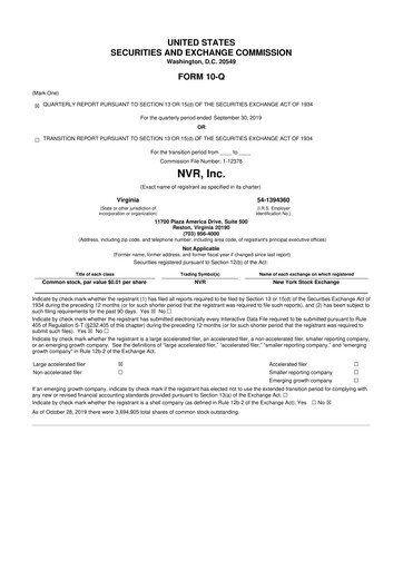 Vorschaubild NVR 10-Q Quartalsbericht 2019 