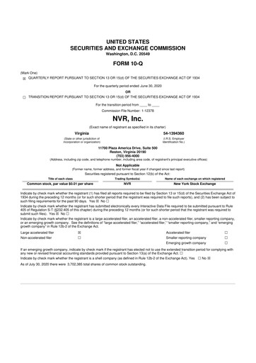 Vorschaubild NVR 10-Q Quartalsbericht 2020 