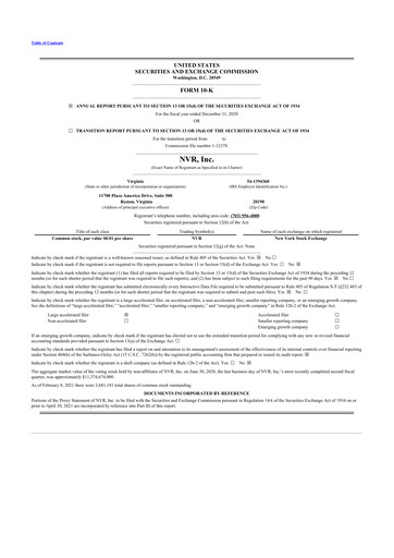 Thumbnail NVR 10-K Annual Report 2020