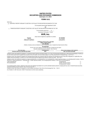 Vorschaubild NVR 10-Q Quartalsbericht 2021 