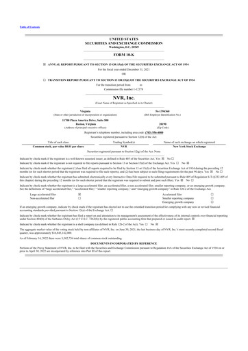 Thumbnail NVR 10-K Annual Report 2021