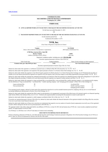 Thumbnail NVR 10-K Annual Report 2023