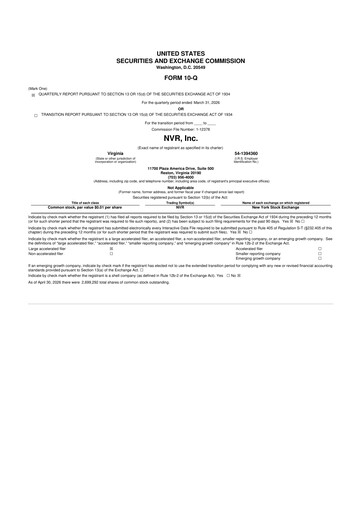 Thumbnail NVR 10-Q Quarterly Report FY 