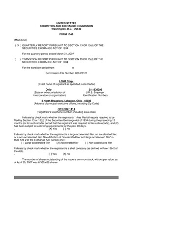 Thumbnail LCNB Corp.
 10-Q Quarterly Report FY 