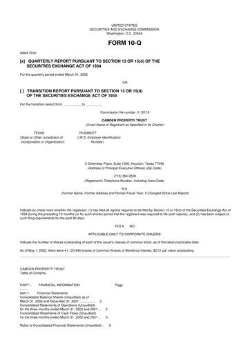 Thumbnail Camden Property Trust
 10-Q Quarterly Report FY 