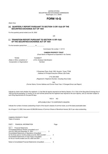 Thumbnail Camden Property Trust
 10-Q Quarterly Report FY 