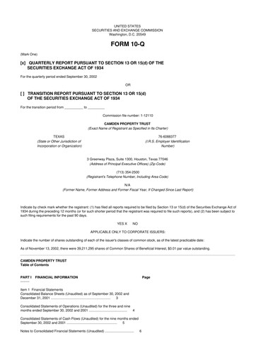 Thumbnail Camden Property Trust
 10-Q Quarterly Report FY 