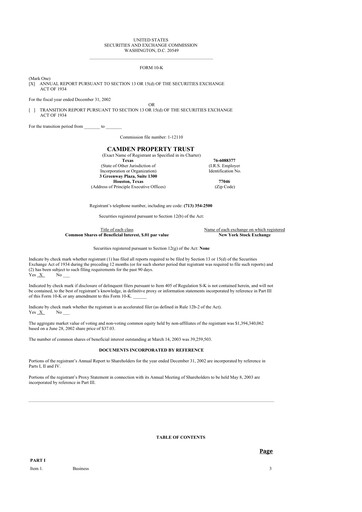 Thumbnail Camden Property Trust
 10-K Annual Report 