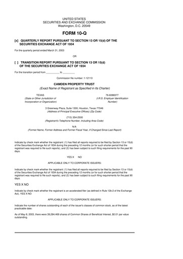 Thumbnail Camden Property Trust
 10-Q Quarterly Report FY 