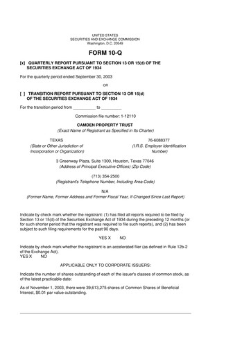 Thumbnail Camden Property Trust
 10-Q Quarterly Report FY 