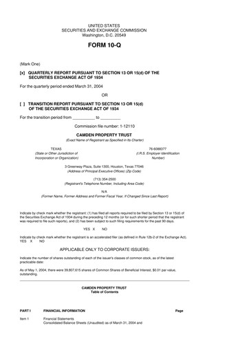 Thumbnail Camden Property Trust
 10-Q Quarterly Report FY 