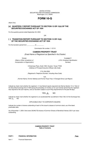 Thumbnail Camden Property Trust
 10-Q Quarterly Report FY 