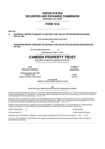 Thumbnail Camden Property Trust
 10-Q Quarterly Report FY2012 