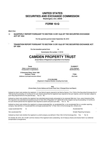 Thumbnail Camden Property Trust
 10-Q Quarterly Report FY2012 