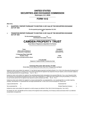Thumbnail Camden Property Trust
 10-Q Quarterly Report FY2013 