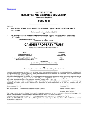 Thumbnail Camden Property Trust
 10-Q Quarterly Report FY2018 