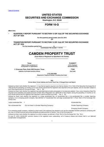 Thumbnail Camden Property Trust
 10-Q Quarterly Report FY2018 