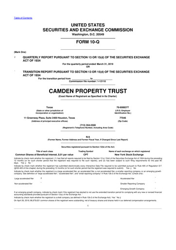 Thumbnail Camden Property Trust
 10-Q Quarterly Report FY2019 