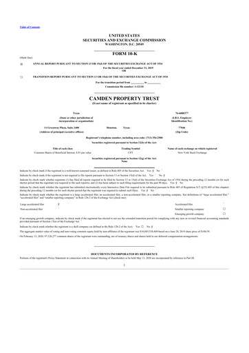 Thumbnail Camden Property Trust
 10-K Annual Report 2019