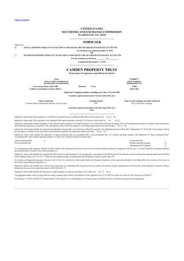 Thumbnail Camden Property Trust
 10-K Annual Report 