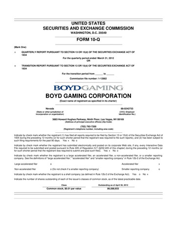 Miniature Boyd Gaming
 10-Q Rapport trimestriel 2012 