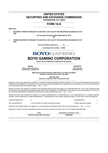 Miniature Boyd Gaming
 10-Q Rapport trimestriel 2012 