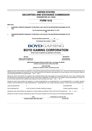 Miniature Boyd Gaming
 10-Q Rapport trimestriel 2013 
