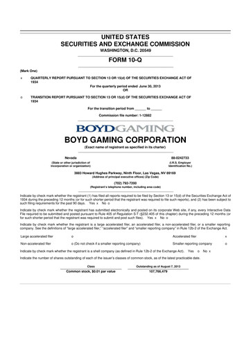 Miniature Boyd Gaming
 10-Q Rapport trimestriel 2013 