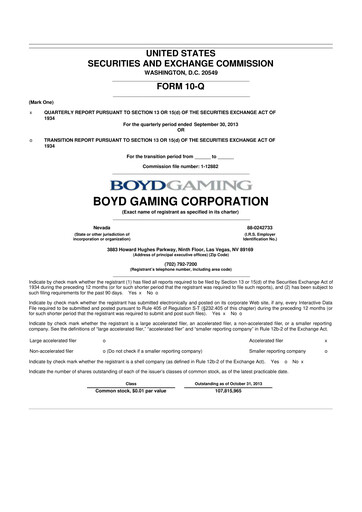 Miniature Boyd Gaming
 10-Q Rapport trimestriel 2013 